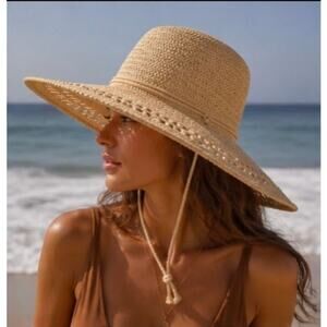 Biltmore x Madewell Straw Hat Packable Wide Brim Chin Strap Coastal Western